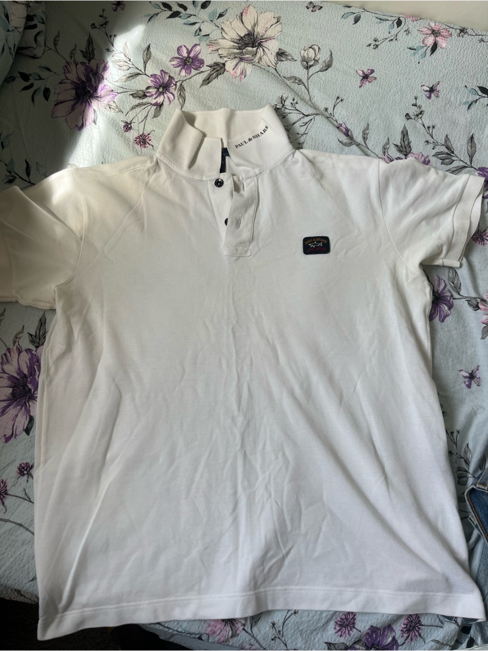 Paul & Shark White Polo Shirt with Navy Accent Patch